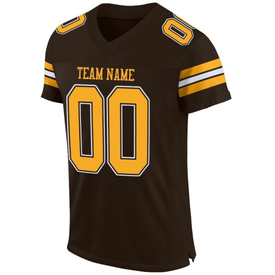 Brown Authentic Mesh Football Custom Jersey Gold-White Brown Authentic Mesh Football Custom Jersey Gold-White