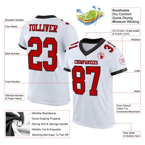 White Red-Black Mesh Football Authentic Custom Jersey White Red-Black Mesh Football Authentic Custom Jersey