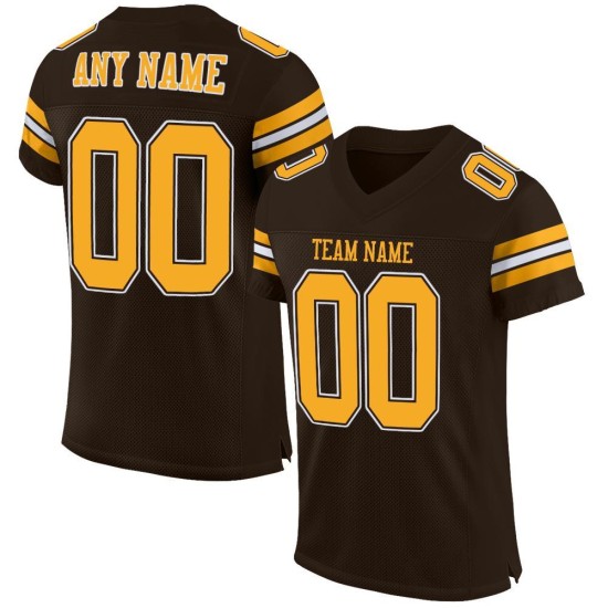 Brown Authentic Mesh Football Custom Jersey Gold-White Brown Authentic Mesh Football Custom Jersey Gold-White
