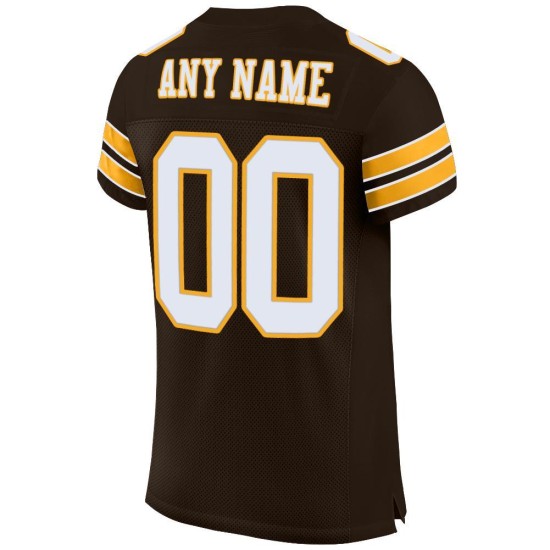 Football Mesh Custom Authentic Brown Jersey White-Gold Football Mesh Custom Authentic Brown Jersey White-Gold