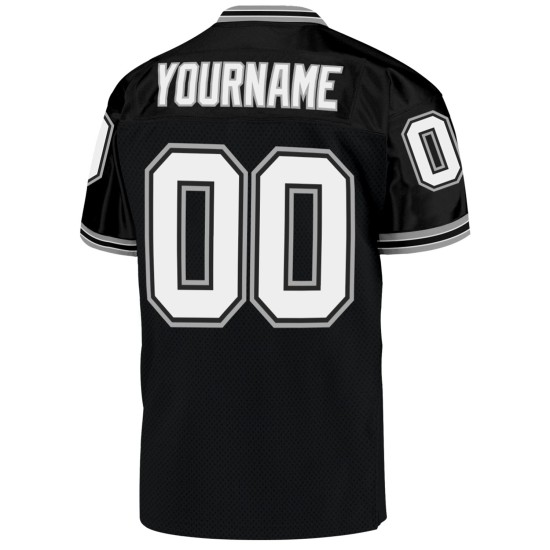 Throwback Black Authentic Custom White-Gray Mesh Football Jersey Throwback Black Authentic Custom White-Gray Mesh Football Jersey