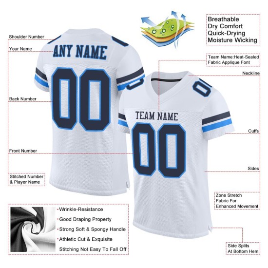 Navy-Powder Blue Football Custom White Authentic Jersey Mesh Navy-Powder Blue Football Custom White Authentic Jersey Mesh