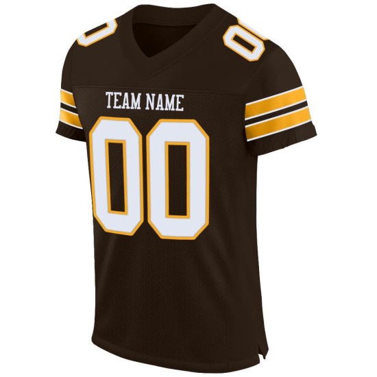 Football Mesh Custom Authentic Brown Jersey White-Gold Football Mesh Custom Authentic Brown Jersey White-Gold
