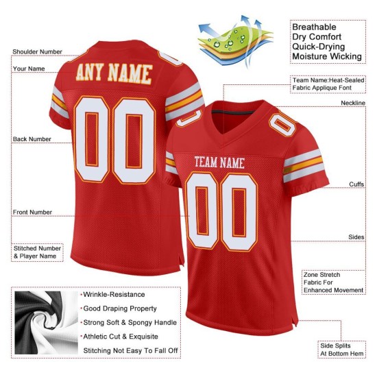 Jersey Authentic Scarlet Football Mesh Custom White-Gold Jersey Authentic Scarlet Football Mesh Custom White-Gold