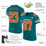 Custom Authentic Mesh Teal Orange-White Football Jersey Custom Authentic Mesh Teal Orange-White Football Jersey