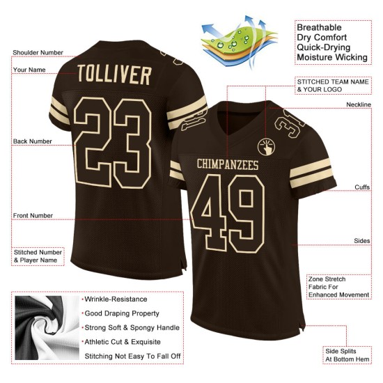 Brown Mesh Football Brown-Cream Custom Jersey Authentic Brown Mesh Football Brown-Cream Custom Jersey Authentic