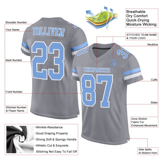 Mesh Light Jersey Gray Football Blue-White Light Custom Authentic Mesh Light Jersey Gray Football Blue-White Light Custom Authentic