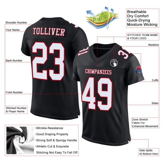 White-Red Football Authentic Jersey Mesh Black Custom White-Red Football Authentic Jersey Mesh Black Custom