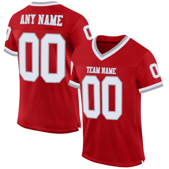 Mesh White-Gray Jersey Custom Authentic Red Throwback Football Mesh White-Gray Jersey Custom Authentic Red Throwback Football