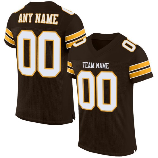 Football Mesh Custom Authentic Brown Jersey White-Gold Football Mesh Custom Authentic Brown Jersey White-Gold