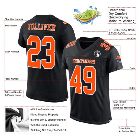 Custom Jersey Mesh Authentic Black Orange-White Football Custom Jersey Mesh Authentic Black Orange-White Football