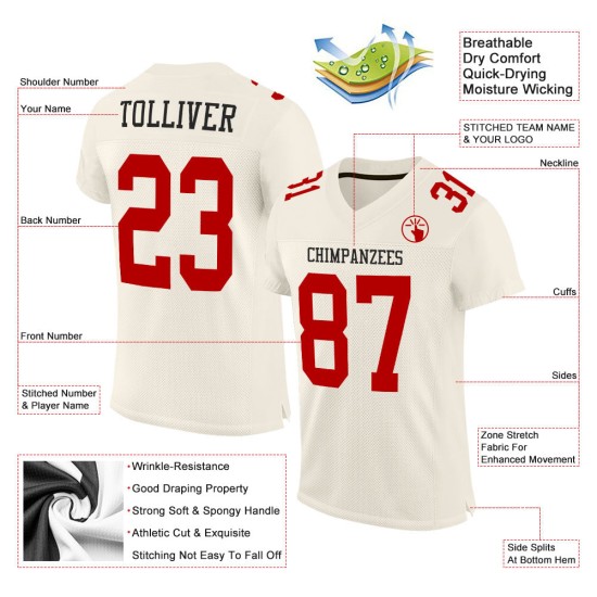 Cream Red Jersey Mesh Authentic Custom Football Cream Red Jersey Mesh Authentic Custom Football