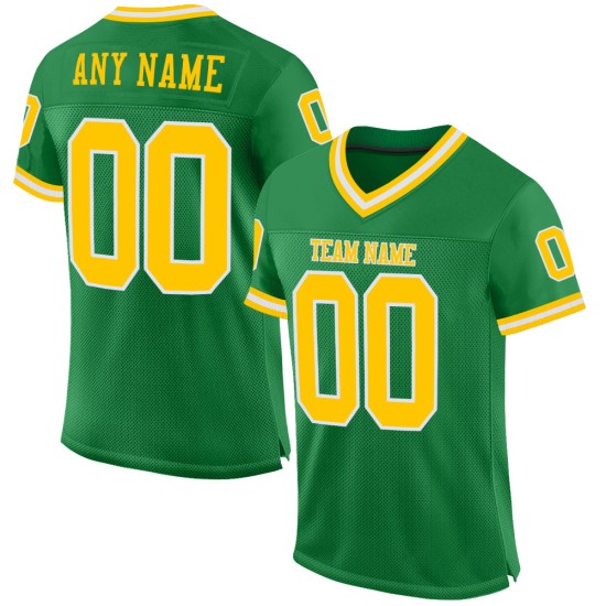 Custom Gold-White Mesh Grass Football Throwback Authentic Jersey Green Custom Gold-White Mesh Grass Football Throwback Authentic Jersey Green