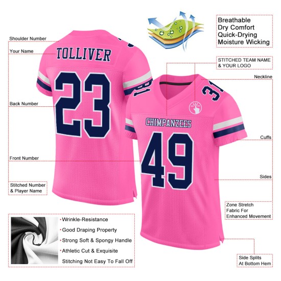 Navy-White Custom Pink Football Mesh Jersey Authentic Navy-White Custom Pink Football Mesh Jersey Authentic