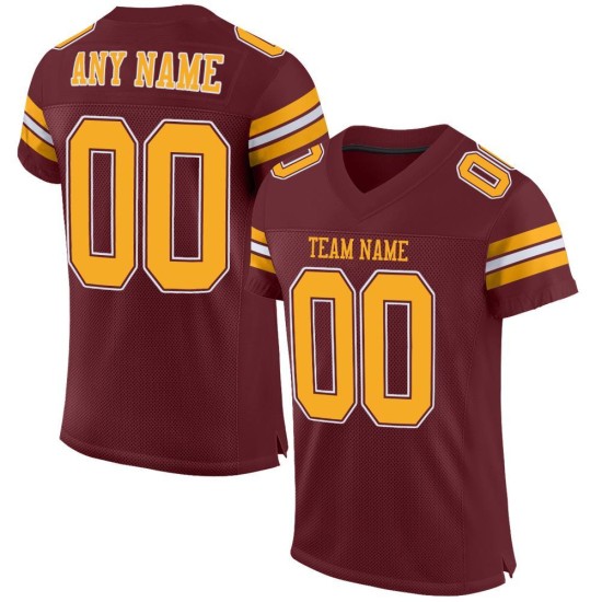Authentic Jersey Football Gold-White Mesh Burgundy Custom Authentic Jersey Football Gold-White Mesh Burgundy Custom