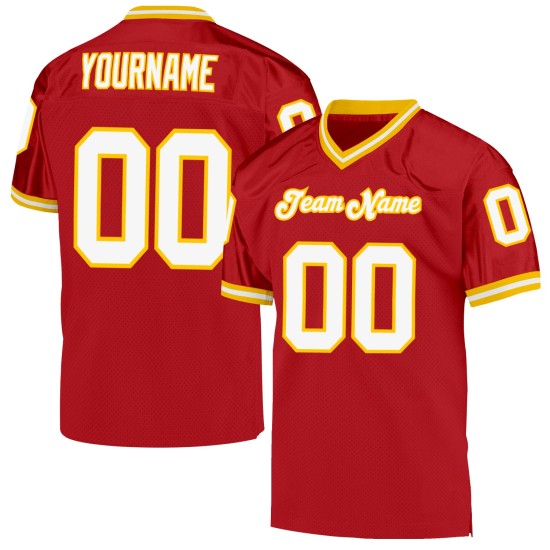 Custom Mesh White-Gold Red Authentic Jersey Throwback Football Custom Mesh White-Gold Red Authentic Jersey Throwback Football