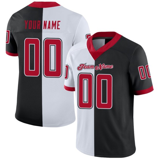 Black Split Custom Jersey Red-White Football Fashion Mesh Black Split Custom Jersey Red-White Football Fashion Mesh