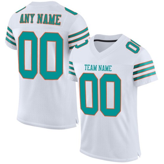 Football Custom Jersey Authentic Mesh White Aqua-Orange Football Custom Jersey Authentic Mesh White Aqua-Orange