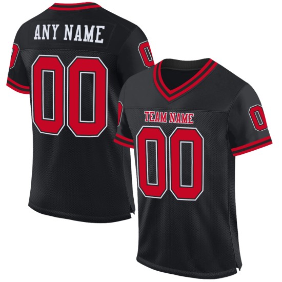 Red-White Authentic Mesh Throwback Black Custom Jersey Football Red-White Authentic Mesh Throwback Black Custom Jersey Football