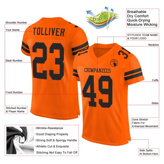 Authentic Custom Orange Black Jersey Mesh Football Authentic Custom Orange Black Jersey Mesh Football