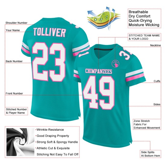 White-Pink Mesh Aqua Football Custom Authentic Jersey White-Pink Mesh Aqua Football Custom Authentic Jersey