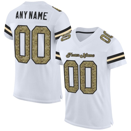 Custom Football Jersey Authentic White Camo-Black Mesh Custom Football Jersey Authentic White Camo-Black Mesh