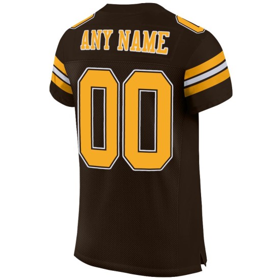 Brown Authentic Mesh Football Custom Jersey Gold-White Brown Authentic Mesh Football Custom Jersey Gold-White
