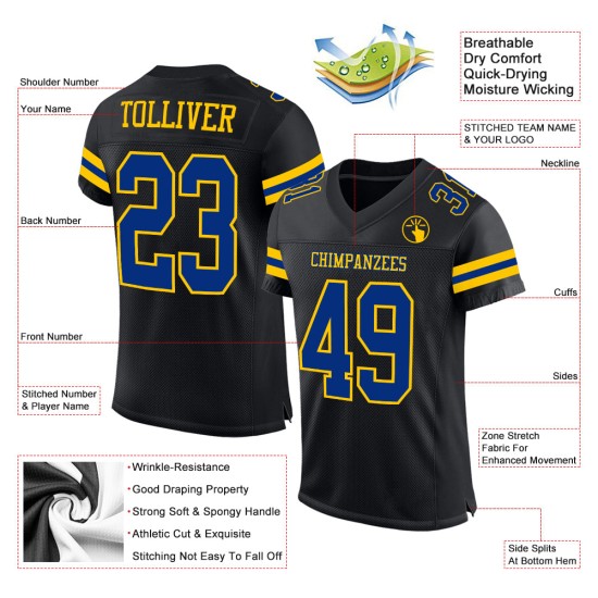 Jersey Football Mesh Royal-Yellow Authentic Black Custom Jersey Football Mesh Royal-Yellow Authentic Black Custom