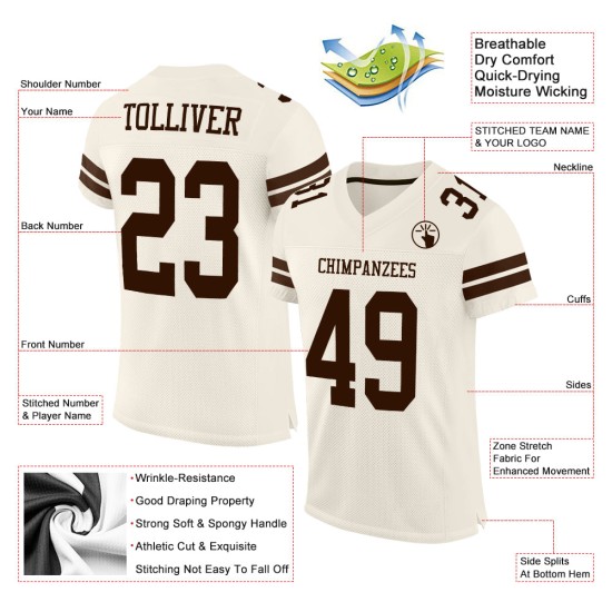 Custom Authentic Football Brown Cream Jersey Mesh Custom Authentic Football Brown Cream Jersey Mesh