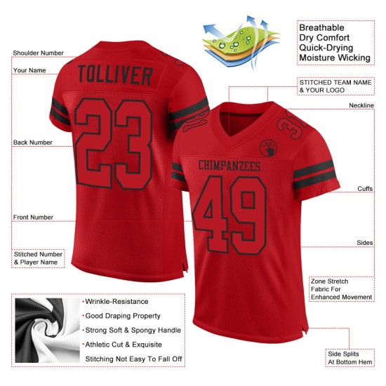 Custom Football Red Red-Black Authentic Mesh Jersey Custom Football Red Red-Black Authentic Mesh Jersey
