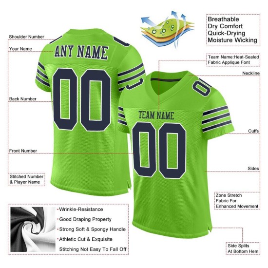 Neon Navy-White Football Jersey Custom Mesh Green Authentic Neon Navy-White Football Jersey Custom Mesh Green Authentic