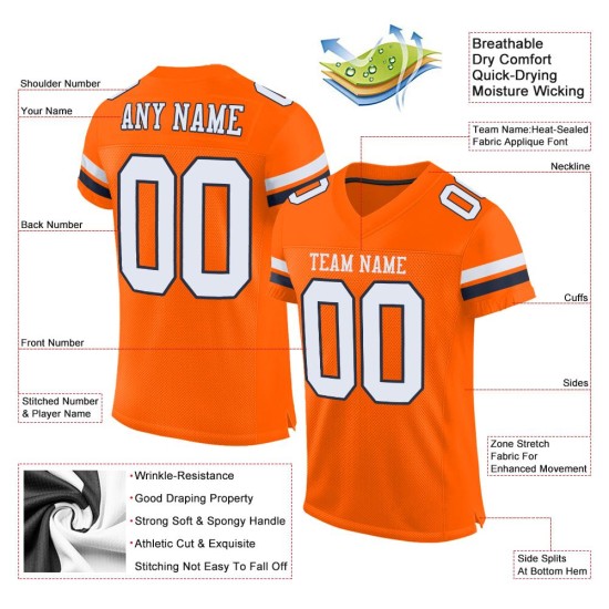Jersey Custom Authentic Football Mesh White-Navy Orange Jersey Custom Authentic Football Mesh White-Navy Orange