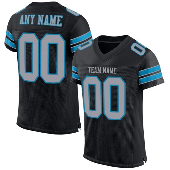 Gray-Panther Blue Mesh Jersey Custom Light Authentic Football Black Gray-Panther Blue Mesh Jersey Custom Light Authentic Football Black