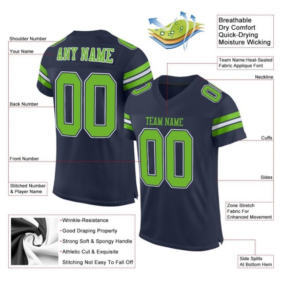 Authentic Jersey Green-White Navy Neon Mesh Football Custom Authentic Jersey Green-White Navy Neon Mesh Football Custom