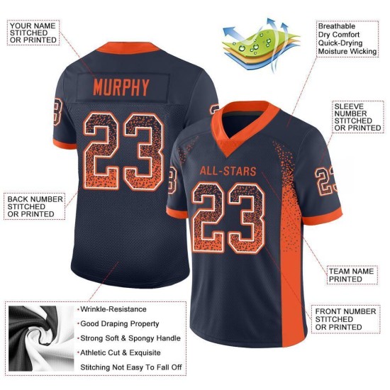Mesh Fashion Drift Football Navy Orange-White Jersey Custom Mesh Fashion Drift Football Navy Orange-White Jersey Custom