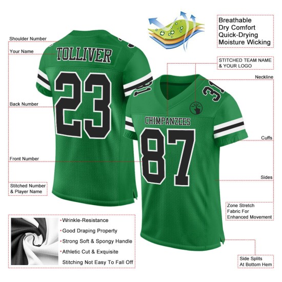 Football Green Mesh Jersey Custom Authentic Black-White Grass Football Green Mesh Jersey Custom Authentic Black-White Grass