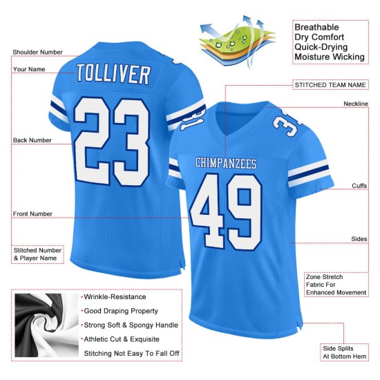 Blue Custom Football Powder Mesh Jersey Authentic White-Royal Blue Custom Football Powder Mesh Jersey Authentic White-Royal