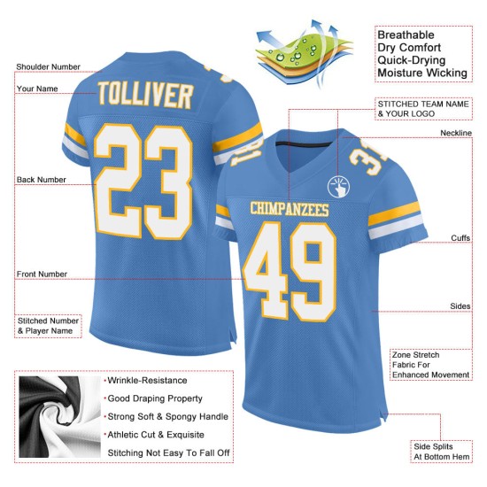 Mesh Light Football White-Gold Custom Jersey Authentic Blue Mesh Light Football White-Gold Custom Jersey Authentic Blue