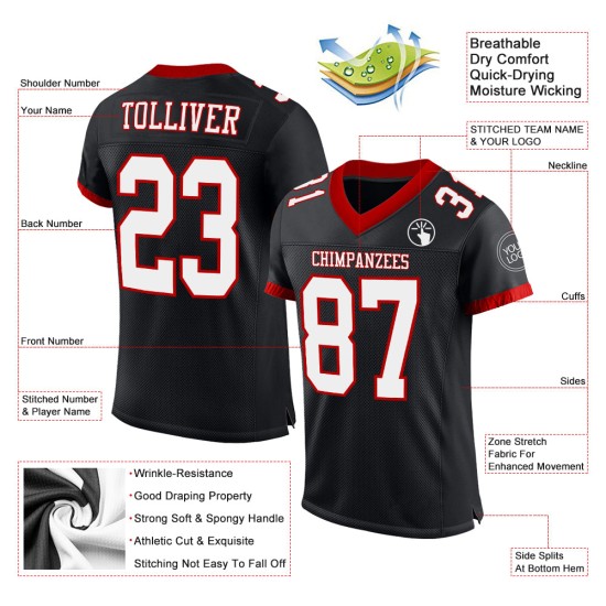 Authentic Football Mesh White-Red Black Jersey Custom Authentic Football Mesh White-Red Black Jersey Custom
