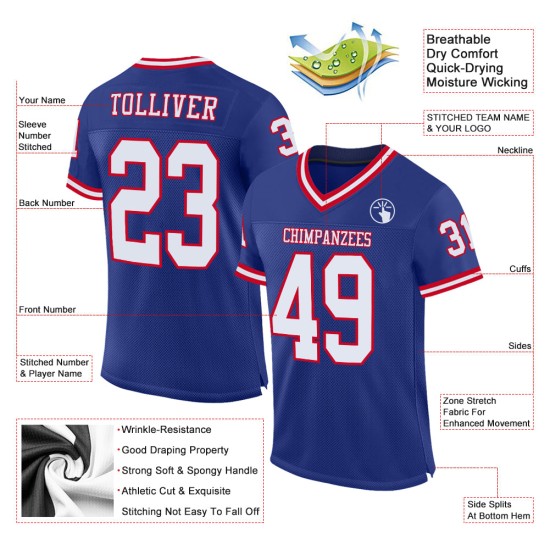 White-Red Authentic Royal Jersey Mesh Football Custom Throwback White-Red Authentic Royal Jersey Mesh Football Custom Throwback