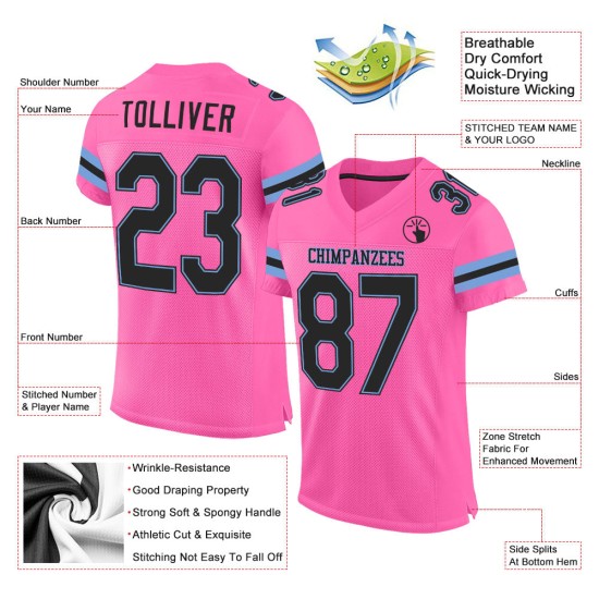 Black-Light Pink Blue Mesh Jersey Football Custom Authentic Black-Light Pink Blue Mesh Jersey Football Custom Authentic