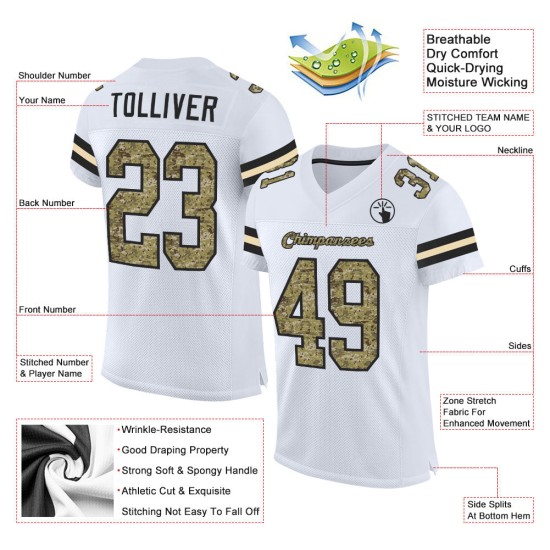 Custom Football Jersey Authentic White Camo-Black Mesh Custom Football Jersey Authentic White Camo-Black Mesh