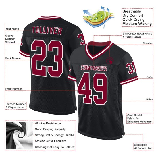 Mesh Football Throwback Authentic Jersey Custom Maroon-White Black Mesh Football Throwback Authentic Jersey Custom Maroon-White Black