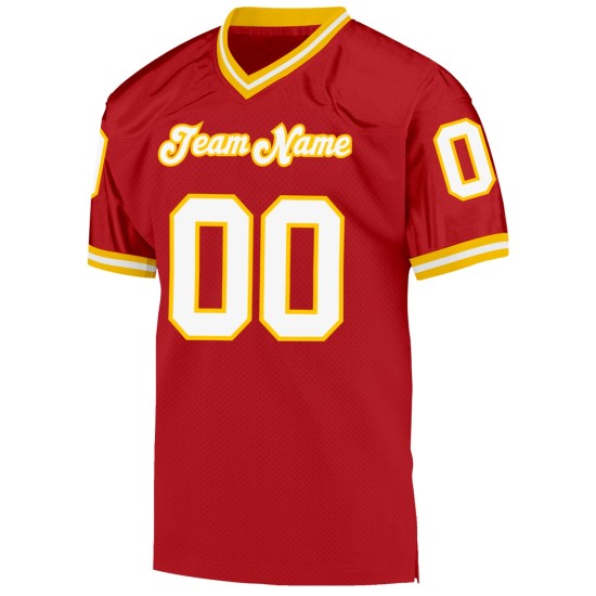Custom Mesh White-Gold Red Authentic Jersey Throwback Football Custom Mesh White-Gold Red Authentic Jersey Throwback Football