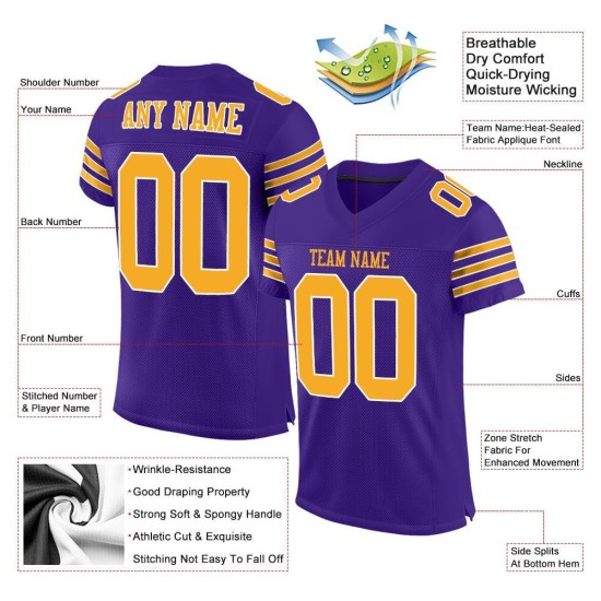 Gold-White Custom Purple Mesh Jersey Authentic Football Gold-White Custom Purple Mesh Jersey Authentic Football