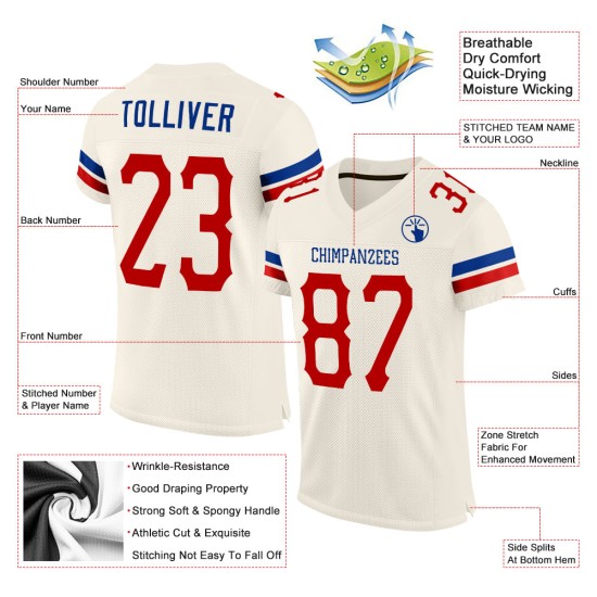 Custom Jersey Red-Royal Mesh Football Cream Authentic Custom Jersey Red-Royal Mesh Football Cream Authentic