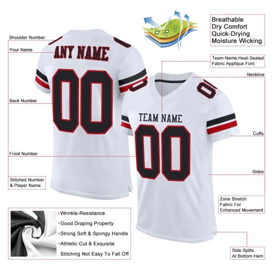 Custom Jersey Black-Red Authentic White Mesh Football Custom Jersey Black-Red Authentic White Mesh Football