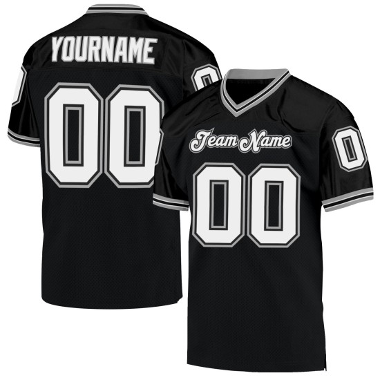 Throwback Black Authentic Custom White-Gray Mesh Football Jersey Throwback Black Authentic Custom White-Gray Mesh Football Jersey
