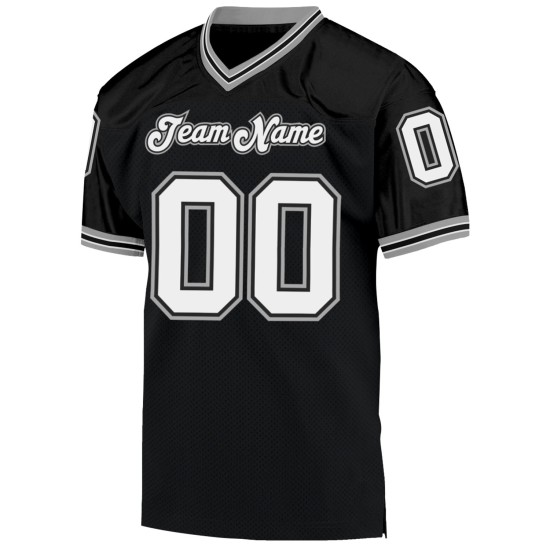 Throwback Black Authentic Custom White-Gray Mesh Football Jersey Throwback Black Authentic Custom White-Gray Mesh Football Jersey