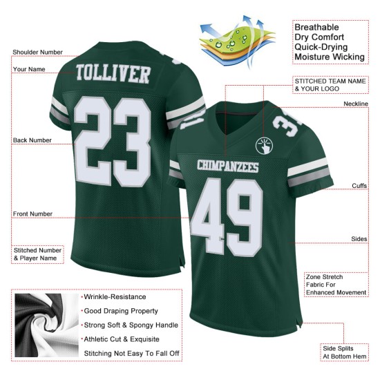 Authentic Football White-Gray Custom Green Mesh Jersey Authentic Football White-Gray Custom Green Mesh Jersey